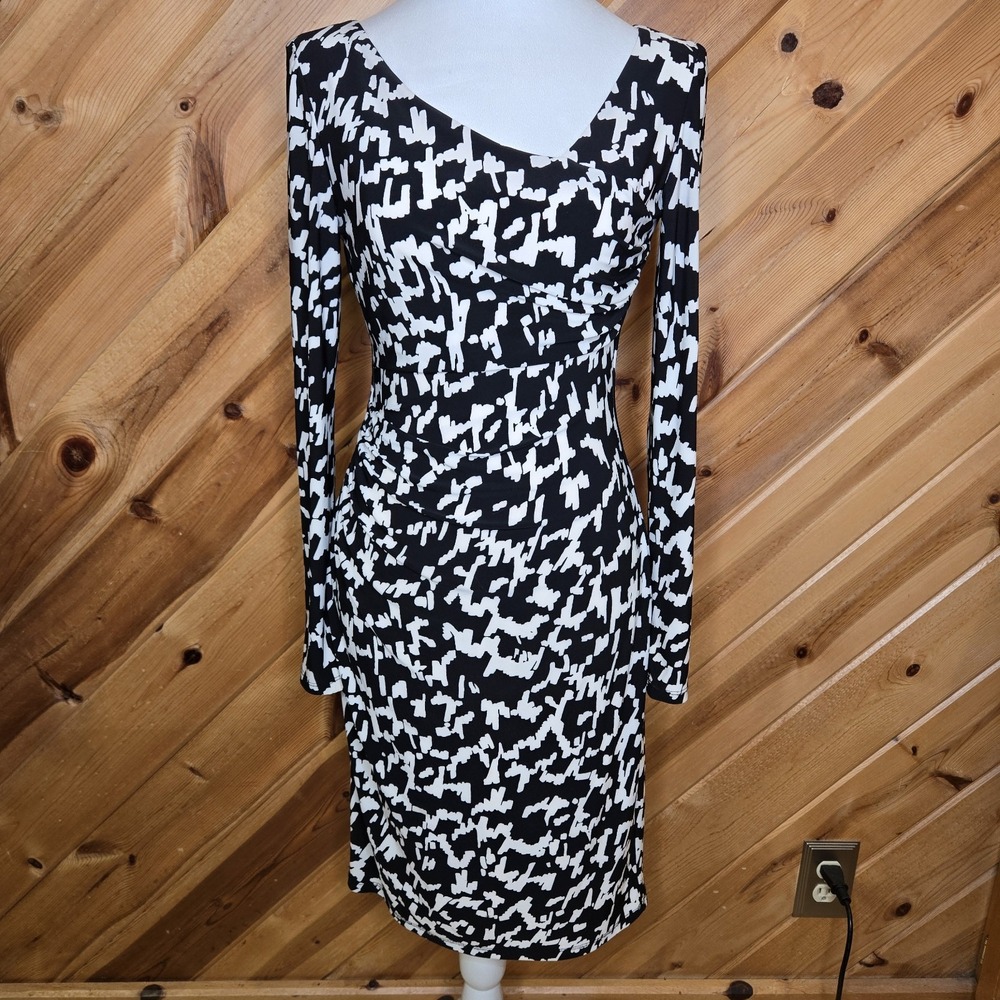 Lauren Ralph‎ Lauren Printed Jersey Dress Womens Long Sleeve Lined Office Sz 2